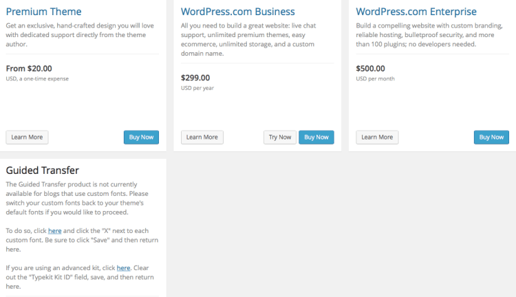 Other Feature Expenses on WordPress.com